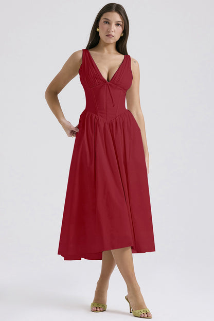 Women sleeveless A-line Pleated Midi Dress