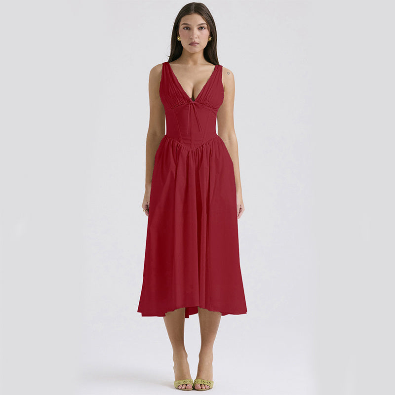 Women sleeveless A-line Pleated Midi Dress