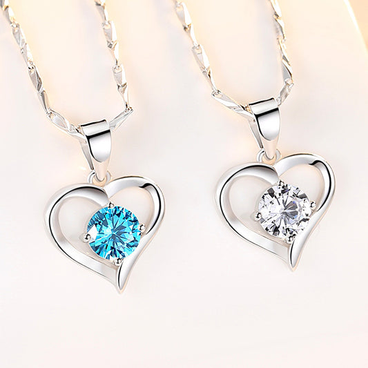S999 Sterling Silver Necklace Women's Heart-shaped Pendant