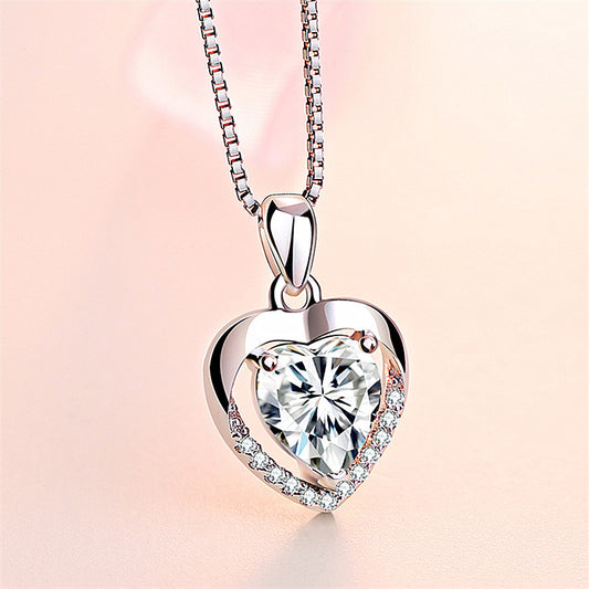 Silver Plated Heart Pendant Crystal Love Necklace