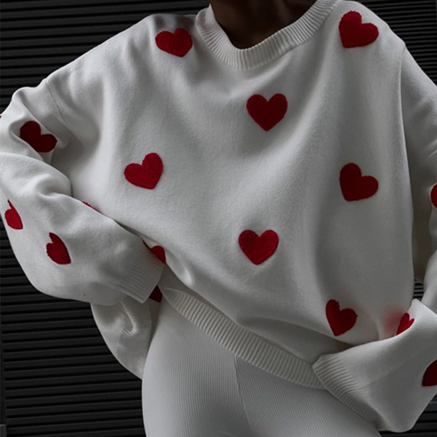 Long Sleeve Loose Heart-shaped Round Neck Sweater For Women Autumn And Winter