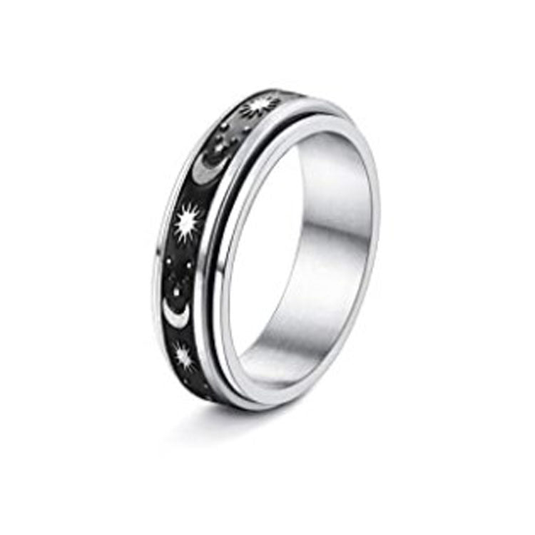 Stainless Steel Rotatable Spinner Ring Moon Stars Relieve Anxiety Rings