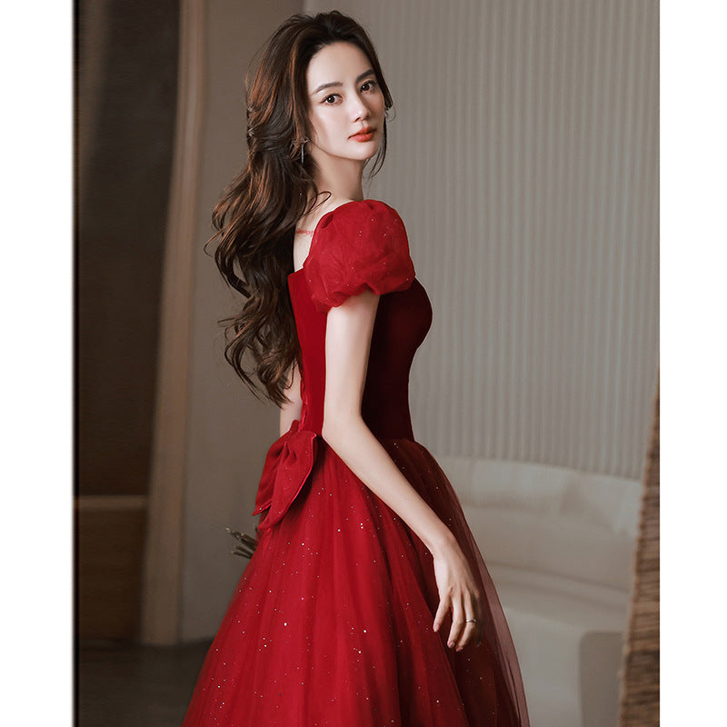 Elegant Wine Red Long A-line Wedding dress
