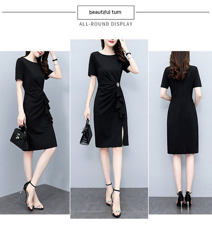 Elegant Plus Size Black Midi Dress