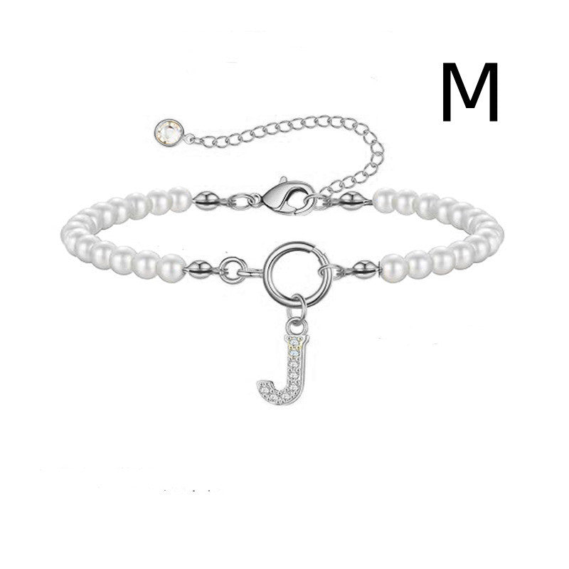 Pearl Bracelet with A-Z Letter Pendant - 6mm
