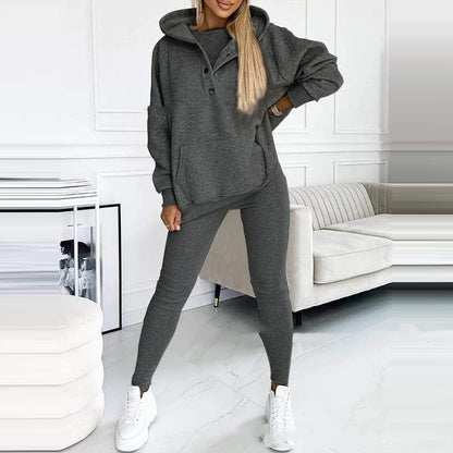 3pcs Women's Sports Suit Loose Hooded Pockets Sweatshirt And Vest And Slim Trousers