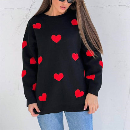 Long Sleeve Loose Heart-shaped Round Neck Sweater For Women Autumn And Winter
