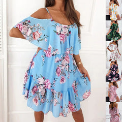 Flower Printed Ruffled Suspender Dress