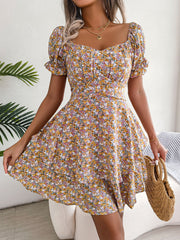 Casual Floral Print Short Sleeve Mini Dress