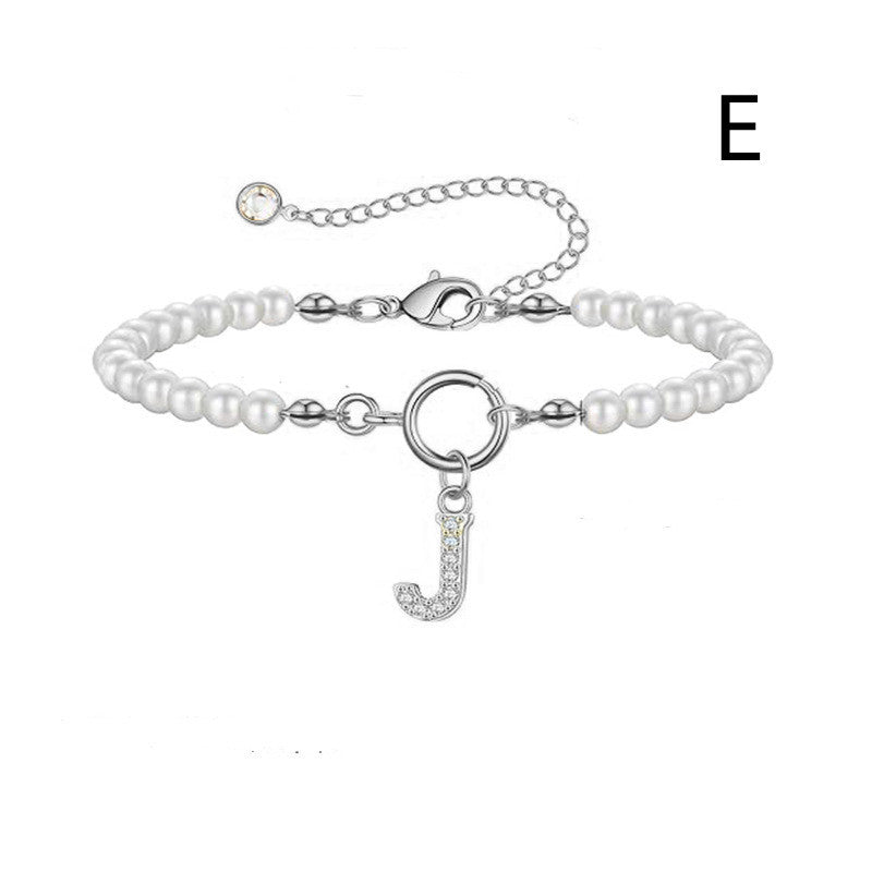 Pearl Bracelet with A-Z Letter Pendant - 6mm