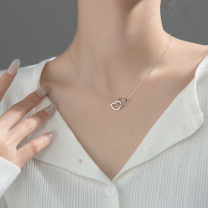Double Heart Interlocking Titanium Steel Necklace Jewelry