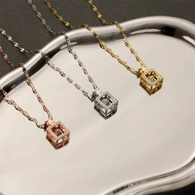 Valentines Day Gift Perfume Bottle Pendant Titanium Steel Necklace Korean Trend Zircon Luxury Female Necklace Charm Jewelry Gift Fashion Jewelry Woman
