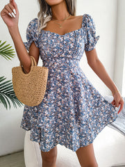 Casual Floral Print Short Sleeve Mini Dress