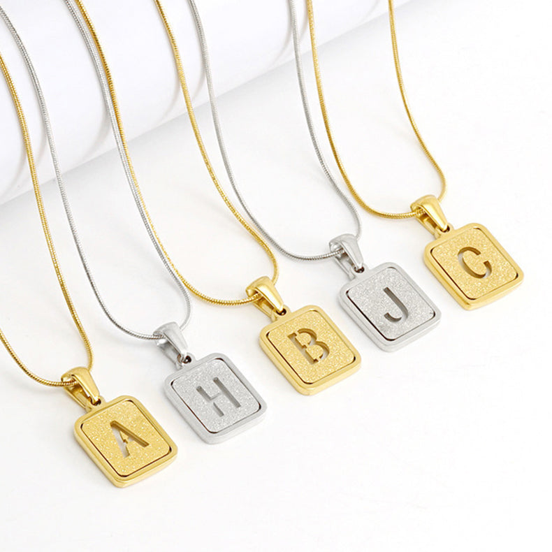 Alphabet Necklace 26 Letters Hollow Out Square 18K Necklace Fashion Jewelry