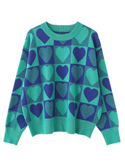 Heart Print Long Sleeve Loose Fit Sweater