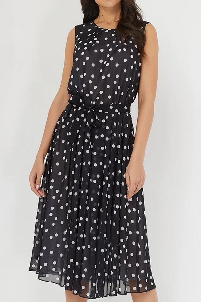 Black Dot Print Sleeveless Dress