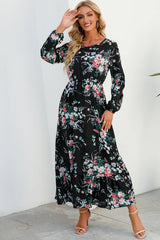 Bohemian Chiffon Dress with O-Neck and Puff Sleeves