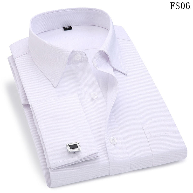 Men French Cuff White Collar Shirt