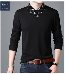 Black Cotton Letter Print Long Sleeve T- Shirt