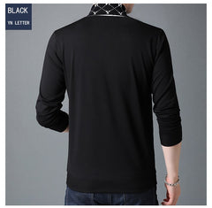 Black Cotton Letter Print Long Sleeve T- Shirt