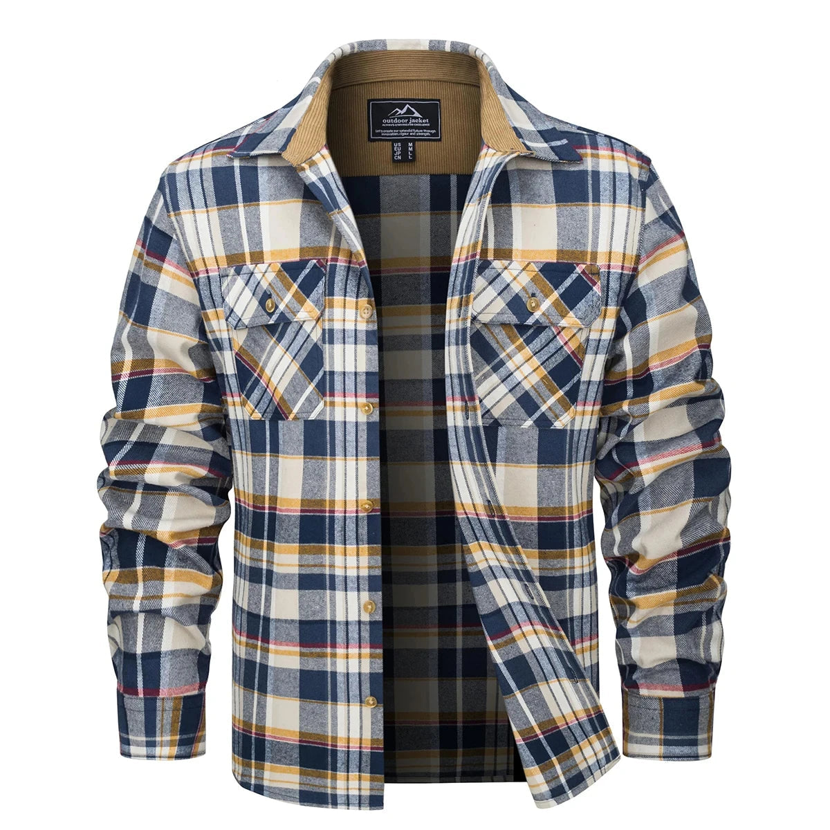 Men Plaid shirt with brown collar on a white background