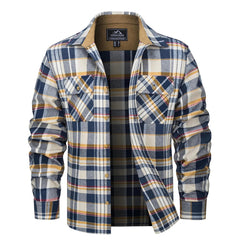 Men Plaid shirt with brown collar on a white background