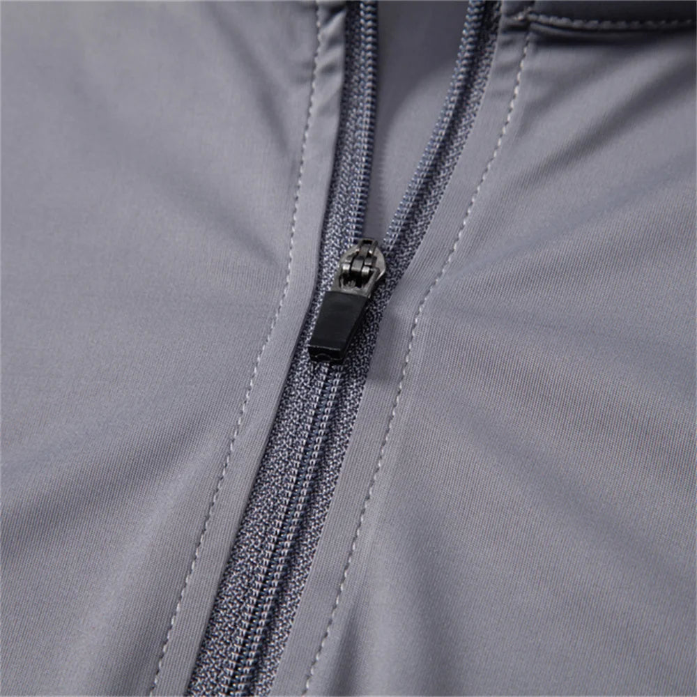 Close-up of a zipper on a gray jacket