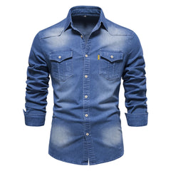 Men's Long Sleeve Cowboy Denim Shirt