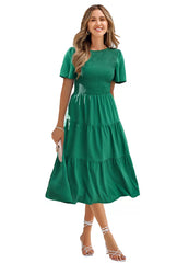 Office Lady O-neck Midi Dress