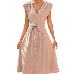 Pink v-neck swing midi dress