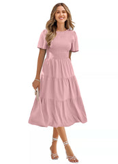 Office Lady O-neck Midi Dress