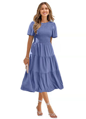 Office Lady O-neck Midi Dress