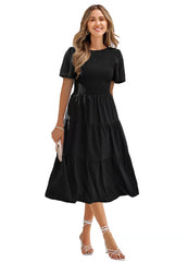 Office Lady O-neck Midi Dress