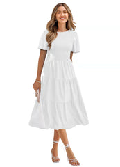 Office Lady O-neck Midi Dress