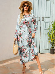 Bohemian A-Line Chiffon Dress with Puff Sleeves