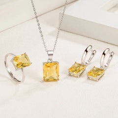 Women Rectangle 925 Sterling Silver Ring Earrings Necklace