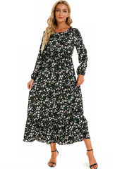 Women's Floral Puff Long Sleeve Chiffon Dress