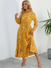 Women's Puff Sleeve Floral Midi Dress