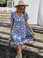 Women's Boho Floral Print Mini Dress