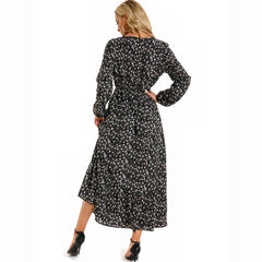 Women's Floral Puff Long Sleeve Chiffon Dress