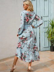 Bohemian A-Line Chiffon Dress with Puff Sleeves