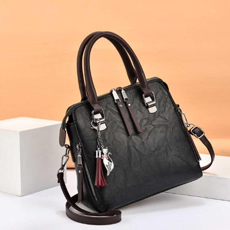 Double Zipper Office Tote Handbag