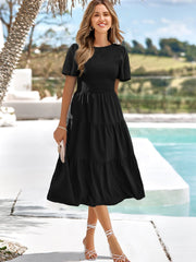 Office Lady O-neck Midi Dress