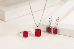 Women Rectangle 925 Sterling Silver Ring Earrings Necklace