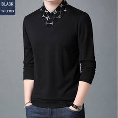 Black Cotton Letter Print Long Sleeve T- Shirt