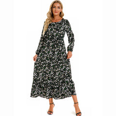 Women's Floral Puff Long Sleeve Chiffon Dress