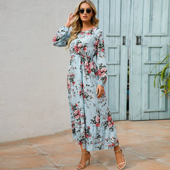 Bohemian A-Line Chiffon Dress with Puff Sleeves