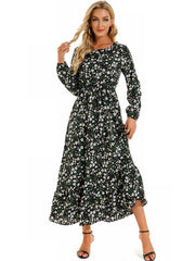 Women's Floral Puff Long Sleeve Chiffon Dress