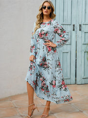 Bohemian A-Line Chiffon Dress with Puff Sleeves