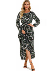 Women's Floral Puff Long Sleeve Chiffon Dress